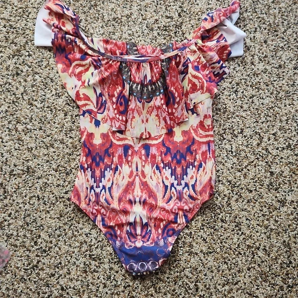 LA moda true colours off shoulder one piece swimsuit, medium‎